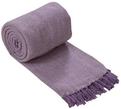 DN COLLECTION Cotton Throw For 3 Seater Sofa 225 x 250 cm Reversible Purple Bed Throw King Size (90 x 100 (225 x 250 cm), Herringbone Purple)