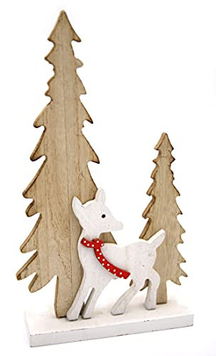 DIJK Deko-Figur REH im Schnee mit Tannenbaum, Holz-Figur 22x13x4cm, Weihnachts-Deko Weihnachten
