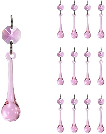 GOLDENHAITAI 12 stycken regndroppe ljuskrona, prisma, prisma, 53 mm, rosa