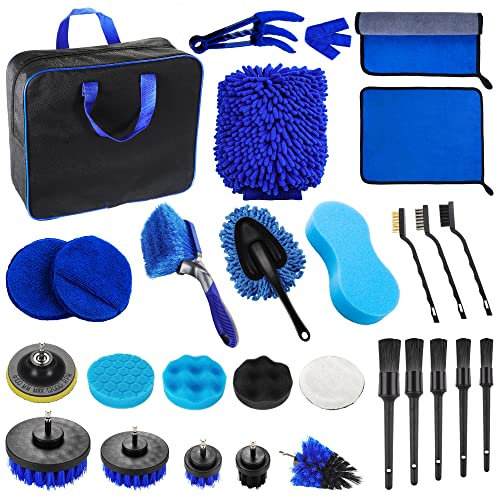 bemece Auto Reinigung Pinsel Set, 29 pcs Auto-Detaillierungs-Bürsten-Set mit Tragetasche, Für Autoinnenraum, Außenraum, Motor, Lüftungsschlitze, Armaturenbrett, Schilder und aushaltsreinigung