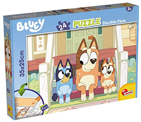 LISCIANI - BLUEY - Puzzle 2 en 1 - 24 Pièces - pour Enfants dès 3 Ans - 35x25 cm - Puzzle Double Face - Verso à Colorier - Développe Réflexion et Dextérité - Jeu Educatif