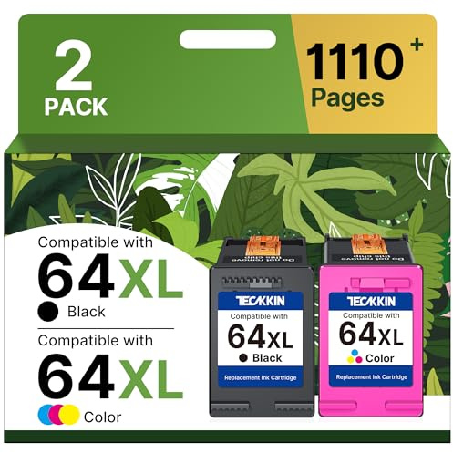 64XL Ink Cartridges Black/Color Combo Pack Replacement for HP Ink 64 for HP 64 Ink 64XL Work with HP Envy Photo 7855 7858 7155 7120 6252 6255 6258 7164 7864 Tango Tango X Printer (1 Black, 1 Color)