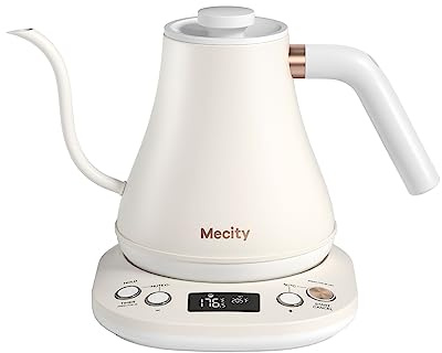 Mecity Electric Gooseneck Kettle With Keep Warm Function & LCD Display Automatic Shut Off Coffee Kettle Temperature Control Pour Over Kettle 1200 Watt, 0.8L, 120V, Off White