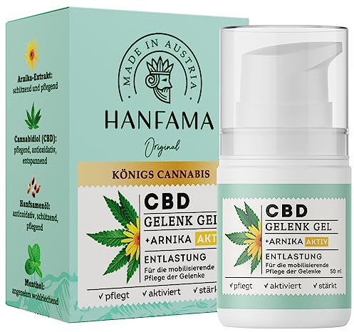 HANFAMA® CBD Arnika Gel - 100% Natürliches Cannabis Massagegel für Gelenke und Muskelentspannung mit Menthol - Dermatologisch Getestet, 50ml