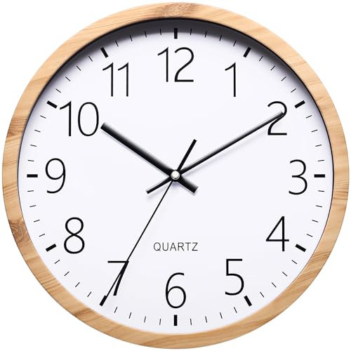 NUOVO Horloge Murale Ronde en Bois d'imitation de 30 cm, Salon, Chambre à Coucher, Cuisine, silencieuse, sans tiques, Horloge Murale rétro Minimaliste Moderne (30 cm 12 Pouces)