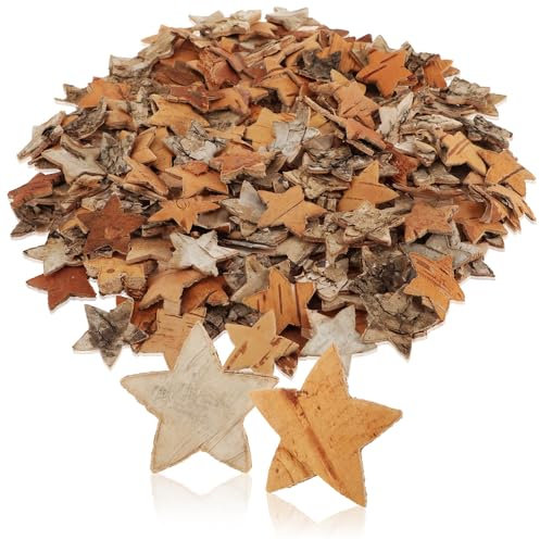 com-four® 200-teiliges Streudeko-Set Sterne - Konfetti für Hochzeit & Party aus Birkenholz - Zubehör für DIY-Projekte - Naturholzscheibchen zum Basteln (200x Stern Birkenrinde)