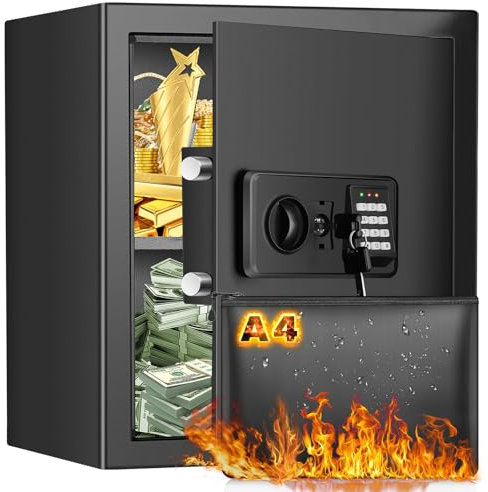 Cassaforte da 40 l, ignifugo con tasca portadocumenti ignifuga, cassaforte digitale con ripiano rimovibile, cassaforte per mobili con lucchetto a combinazione per gioielli in oro, documenti medicinali