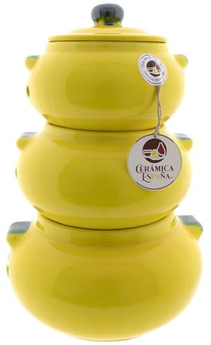 CERÁMICA ESPAÑA Bocaux de cuisine | Pot pour pommes de terre | Pot à ail | Pot à oignons | Bocaux de cuisine | Pyramide modèle M01 | Décoration 100 % faite main | 22 x 22 x 32 cm