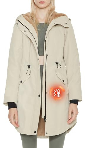 ELEZAY Women's Winter Coat Fleece Lined Parka Jacket with Hood Medium Length Warm Casual Jacket, beige, XXL