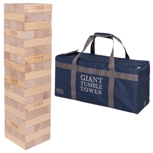 Ubergames Grande torre oscillante XXL Jumbo Hi-Tower in tasca, 1,6 m (max nel gioco. Torre in legno di pino massiccio, blocchi di lusso extra e borsa)