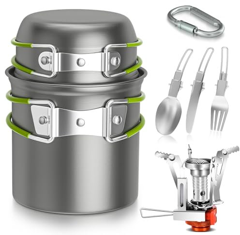 IEEILULU Pentola da Campeggio, Set di Stoviglie da Campeggio, Alluminio Kit di Pentole All'aperto Portabile per Picnic Escursioni Pesca Barbecue (1 persona)