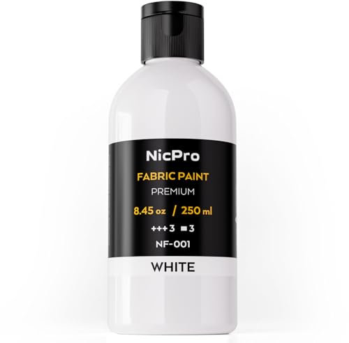 Nicpro weiße Textilfarbe, 250 ml Stofffarben Waschfest, weiche Pigmente, ungiftige Textilfarbe für Stoffbasteln, T-Shirts, Schuhe, Leder, Jeans, Taschen, Leinwand, Stofffarbe für Erwachsene