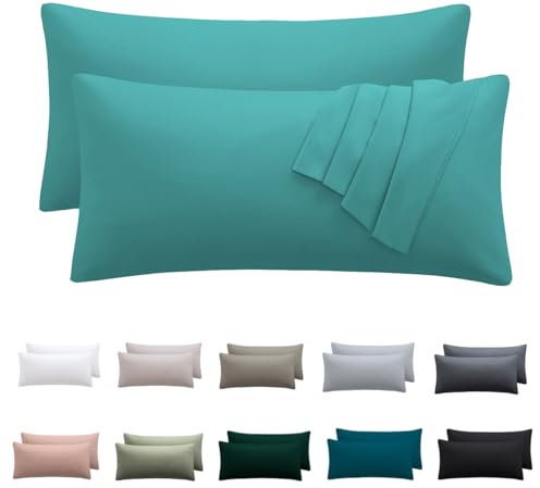 Nesture Kissenbezug 40 x 60 2er Set - kopfkissenbezug 40x60 cm Türkis, 100% Mikrofaser kissenbezüge mit Reißverschluss, Weich und Bügelfrei