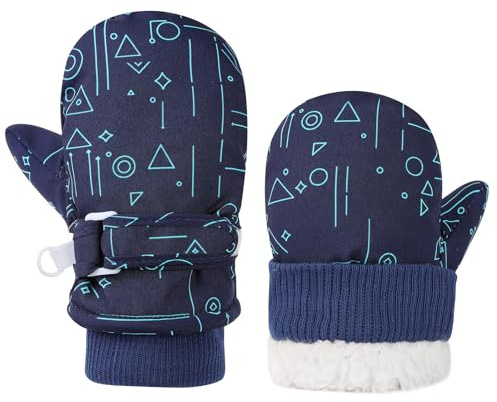 Huuflyty Toddler Gloves Waterproof Toddler Winter Mittens for Kids Snow Gloves Warm Baby Winter Mittens for Boys Girls (Navy Cuff, S (6-24months)