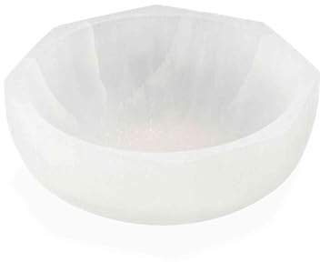 NKlaus cuenco octagonal de selenita 10x10x4 cm - Cuenco octágono hecho a mano, ideal para meditación y piedras curativas, decoración espiritual para limpieza energética