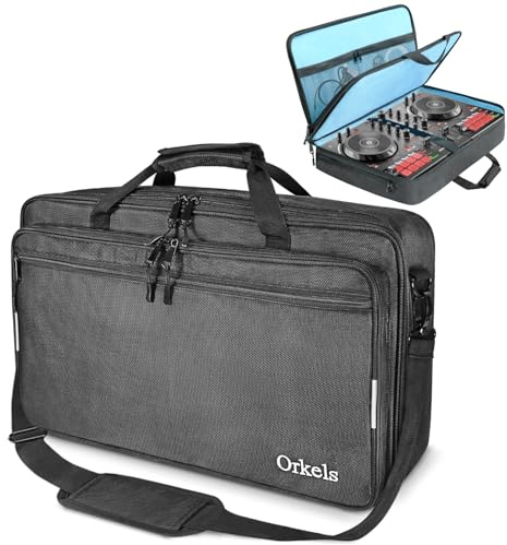 ORKELS DJ-Controller-Tasche, kompatibel mit Pioneer/Numark/Hercules DJ-Controller, DJ-Aufbewahrung, Reise-Schutz-Tragetasche mit verstellbarem Schultergurt (S - 54 cm L x 33 cm B x 12 cm H)