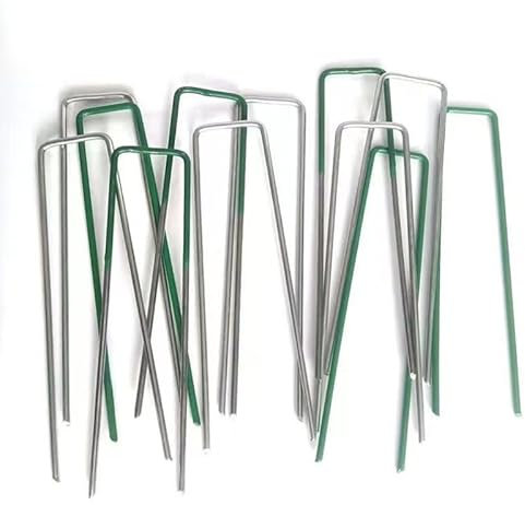 U-förmige robuste Unkraut-Membran-Heringe aus verzinktem Stahl, Metall, Gartenheringe für Netz, Unkrautbekämpfung, Gewebe, Sicherung von Bodenklammern, rostfreie Kunstrasennadeln, Silber, 50 Stück