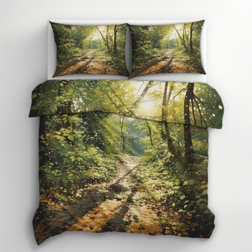 Generisch Bettwäsche Wald 135x200, Grün Natur Bäume Motiv Wendebettwäsche & Deko, Weiche Microfaser Bettbezug mit Reißverschluss und 1 Kissenbezug 80x80, 2tlg - ASD2145