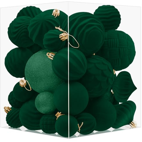 Miaikoe 36 PCS Samt Weihnachten hängende Ornament Kugeln Dekoration Weihnachtsbaum Zerstörungsdichte Ornamente Set für Weihnachtsbaum Urlaub Home Decor (Dunkelgrün)