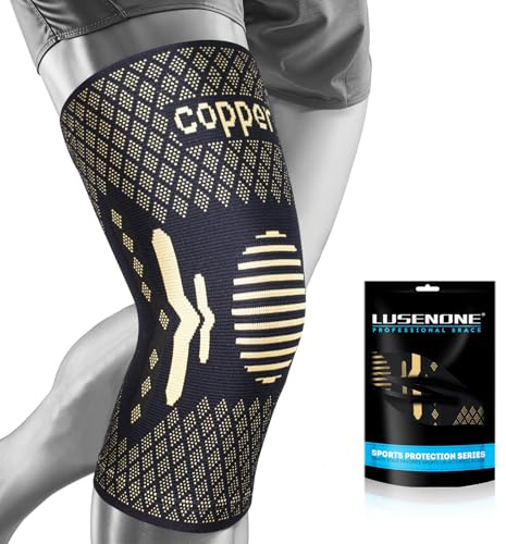 Lusenone Kupfer Kniebandage für Männer und Damen, Kompressionsbandage Kniebandagen für Knieschmerzen, Meniskus, Arthrose Knie, Knieorthese Rechts/Links, Beste Kniestütze für Sport, Joggen, Gym, S