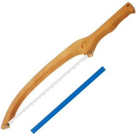 Zhjiutak Bread Slicer,40 cm Bread Knife for Slicing,Bamboo Serrated Sourdough Bow Saw Cutter for Homemade Bagels(Wooden)
