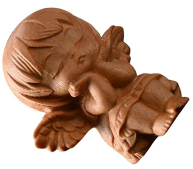 BIUDECO Figurine Ange Bois Sculpté Main Modèle Miniature Ailes Décoratives Religieuses Ornement Distinctif pour Maison et Bureau Sculpture Artisanale Élégante