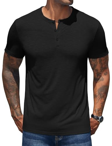 COOFANDY Herr Henley kortärmad T-shirt med knäppt krage ledig T-shirt sommar