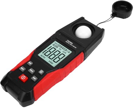 Luocute Digital Ljusmätare, Luxmeter 0,1 Till 200000LX med LCD-skärm och Datahållningsljusmätare Digital Belysningsstyrka Handhållen Omgivningstemperaturmätare för Fotoväxter LED