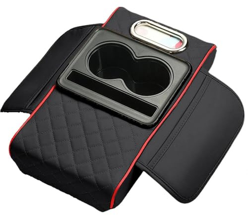 AAFEI Cuscino Bracciolo Auto per Fiat Qubo (2008-2020),Rialzo Poggiabraccio in Pelle con Portabicchiere,Supporto Scatola Fazzoletti,Nero