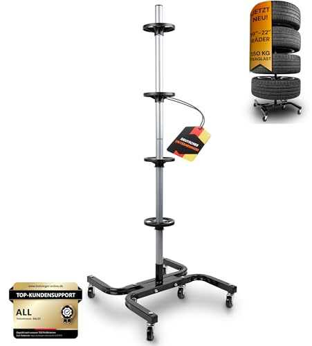 ALLSHELF Premium Felgenbaum für Autoreifen bis 295mm mit 150kg Traglast – Reifenständer 4 Reifen oder Reifenbaum 4 Reifen, Felgenbaum Fahrbar, Felgenständer Reifenregal 4 Reifen Reifen Aufbewahrung