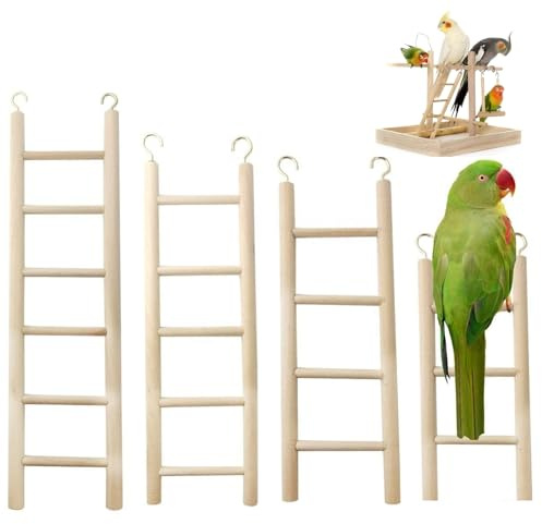 4 Pcs Wooden Ladder Set for Small Pets, Bird Toys, 3/4/5/6 Step Ladders – Bird Cage Accessories & Cockatiel Toys, Parrot Toys, Birdcage Ladders, Cat Ladder for Bird Cage Climbing (16x7cm to 28x7cm)