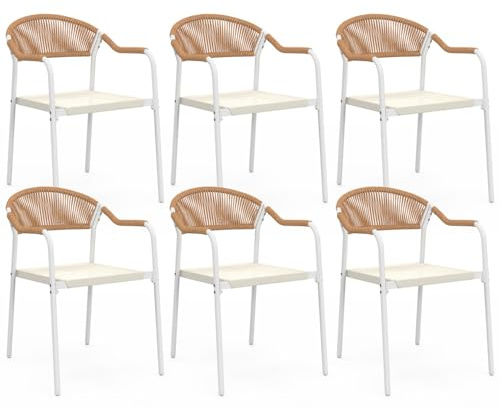 IDMarket - Lot de 6 chaises de Jardin Madeira Cordage, Beige, rotin Clair | En métal et textilène
