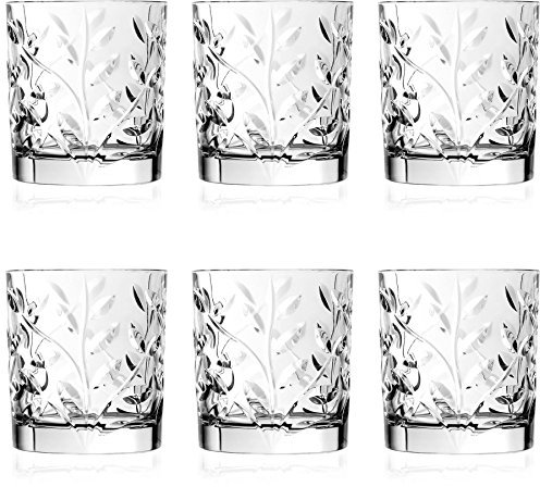 RCR Cristallo Laurus Bicchiere di Cristallo Doppio Old Fashioned Whisky Tumblers - 330ml - Confezione da 6 Whiskey Glass