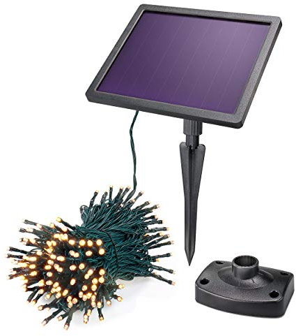 Esotec Solar Lichterkette 200 pro, 20m, Zuleitung 2m, 200 LEDs warmweiß, LiFePo4 Akku, Solarmodul, Erdspieß, Außenlichterkette, Partylichterkette, Hochzeitsdeko, winterfest, außen, 102570