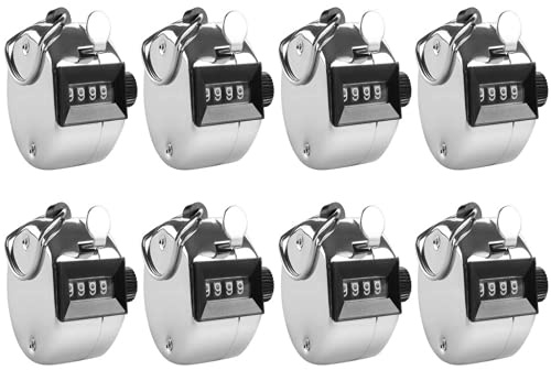 Kellegour 8 Stück Handzähler,klick zähler,Tracker Schrittzähler,Mechanischer Zähler,Mengenzähler Counter Lap,Mechanischer Handzähler,für Inventur Marketing Fitness Sport Training Schule(Silber)