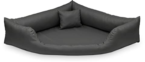 Juelle Hundebett aus Kunstleder Eckig für mittlere und große Hunde, Kuscheliges Kissen, Sofa Gabi M-XXL (80x80cm, Grafit)