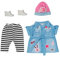 BABY born Deluxe Jeans Kleid, Puppenkleid mit gestreifter Leggings, rosa Mütze und Schunen für 43 cm Puppen, 832585 Zapf Creation