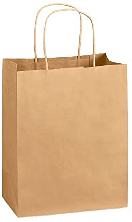 Pakomat Papiertüte 18x22cm 10 Stück, glatt braun Papiertragetaschen, Braun Geschenktüten mit Henkel, Geschenktüten, Einkaufstasche, aus Kraftpapier mit Griff, für und Party Feiern (1)