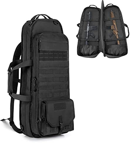 GOBUROS Tactical Rifle Bag Rucksack für 71CM Gewehre, weicher Gewehrkoffer mit 3 Magazinhaltern, gepolsterten Schultergurten, abschließbarem Reißverschluss und Molle-System für Jagd und Schießen