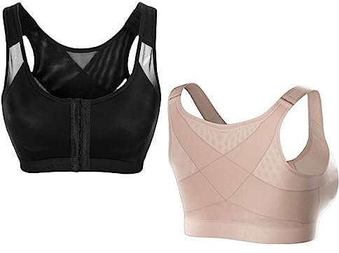 AOOPOO 2 Pack Reggiseno Correttore di Postura, Senza Ferretto, Supporto Posturale, Traspirante, con Chiusura Frontale, da Donna, per Sport, Yoga