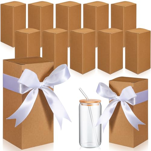 Fulmoon 12 Sets Window Cup Gift Boxes with Ribbon Sublimation Package,Brown