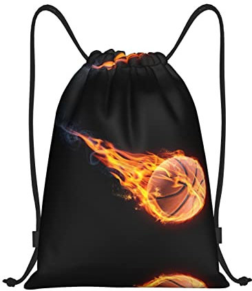 ALLiYa Rucksack, Marmor, Marineblau, gemischt, leicht, Kordelzug, Tasche, Rucksack, Fitness-Tasche, geeignet für den täglichen Sport und Reisen, Basketball on Fire, S