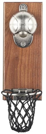 Tiardey Abridor magnético de Botellas de Baloncesto, abridor de Madera montado en la Pared con recogedor de Tapas, Regalo para los Amantes del Baloncesto y la Cerveza, Uso como decoración de Cocina