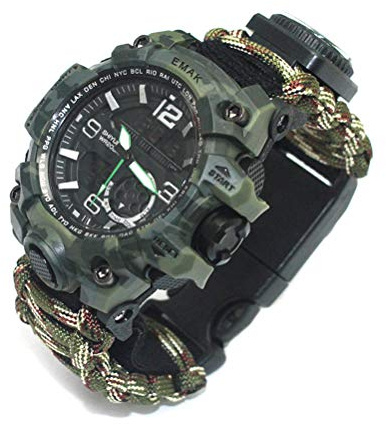 Ghzste Överlevnad militär digital klocka, utomhus camping överlevnadsklocka, multifunktionellt armband, kompass, visselpipa, paracord-armband, utrustning, verktygsset