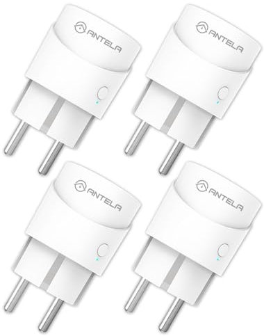 ANTELA Enchufe Inteligente Wifi 10A 2500W con Monitor de Energía, Compatible con Alexa y Google Home, APP Tuya/Smart Life, Temporizador,4pcs