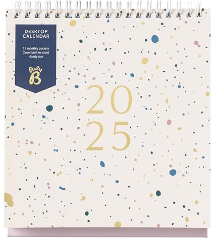 Busy B - Calendrier de bureau 2025 - Janvier à Décembre - Rose Spray - Calendrier 2025 avec support intégré et reliure à rabat - Calendrier de travail A5 pour le bureau ou la maison