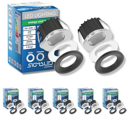 Sigmaled lighting, MINI FOCO LED 3W para Exterior, Regulable, Resistente a salpicaduras, 300lm, Blanco Natural 4000K, Spot empotrable IP54, 220V / 230V AC NO NECESITA Driver, 10 focos (5 cajas de 2)