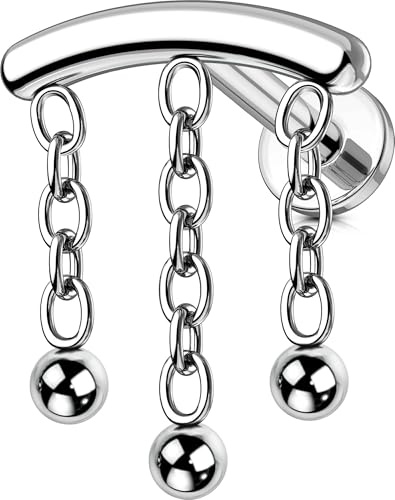 OUFER Kroppspiercing titan läppstift 16 g labret piercing smycken trådlösa helix örhängen 6/8 mm tragus bar helix piercingar tryck in platt baksida örhänge snäcka broskörhängen, 16G 6mm, Metall