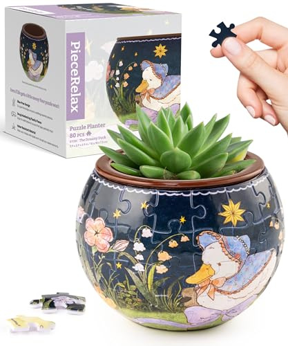 PieceRelax 3D Pussel Blomkruka - The Dreamy Duck [K1128], Runda Krukor för Sukkulenter och Kaktusar, 80 Plastbitar