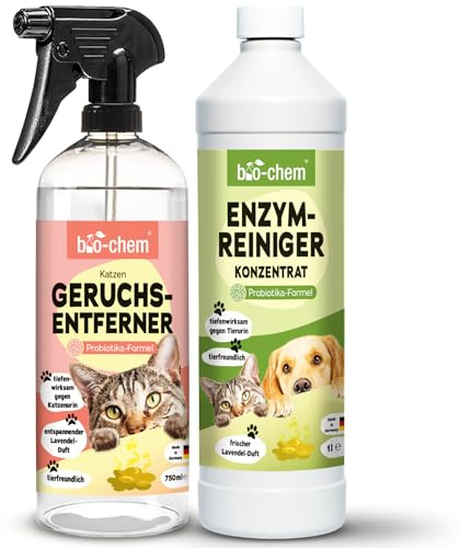 bio-chem - Set di 2 prodotti per il controllo degli odori - Rimuovi odori di gatto 1L – Concentrato enzimatico 1L - Deodorante per casa e tessuti
